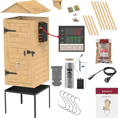 BROWIN® Elektrische 200 L dragON Larch E21 aus Lärchenholz | Garten-Räucherofen mit Rauchgenerator | Perfekter Rauchgenuss für exquisite Geschmackserlebnisse | Großes Fassungsvermögen 200 Liter