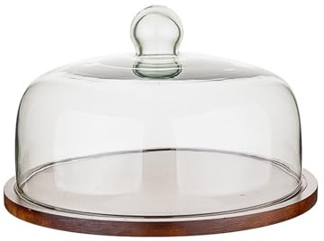 Dxcaicc Piatto per Torta in Legno di Acacia Naturale con Cupola, Display Dessert per Festa, 15.5cm
