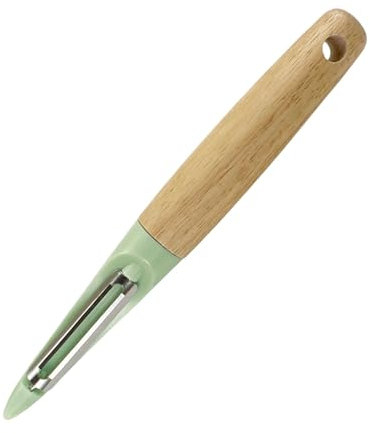 Fackelmann Pelaverdura da cucina, pelaverdure in acciaio inox, con manico in legno di Hevea, pelapatate da lavare a mano, dimensioni 20,5 cm Parte funzionale 7,5 cm, Linea Ocean