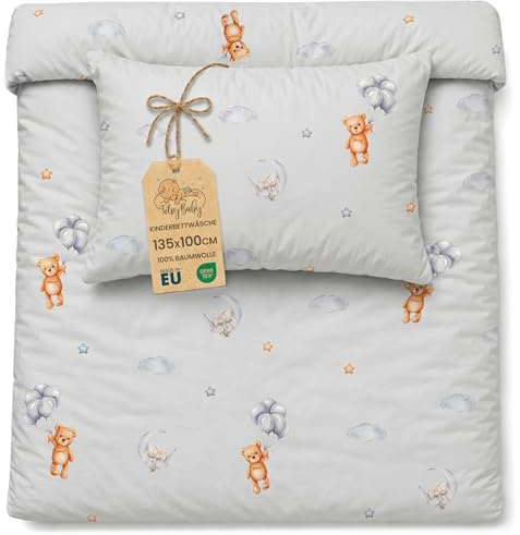 Totsy Baby Copripiumino lettino neonato 100x135 cm - Cotone parure di copripiumini bambino e bambina per culla Set lenzuolo per piumino 100 x 135 cm con federe 60 x 40 cm Oeko-Tex