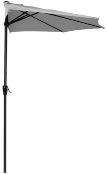 Wintem Ombrellone da Giardino a Mezzaluna Grigio 2,7x2,3m con Manovella e Soffietto Antivento – Ombrellone da Parete in Alluminio e Poliestere per Esterni