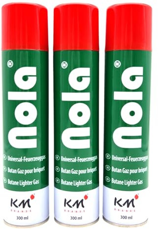 NOLA Lot de 3 Recharges de Gaz Butane 300 ML avec Adaptateur 5 en 1, Gaz Pur Européen pour Briquets, Chalumeaux de Cuisine, Réchauds de Camping et Plus, 900 ML au Total
