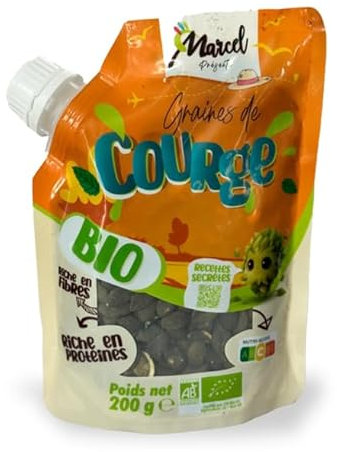 Graines de Courge Bio – 200g – Riche en Fibres & Protéines – Snack Sain & Naturel – Sachet Recyclable Refermable – FR-Bio-01 – Pour Salades, Granola, Pain – Conditionné en France