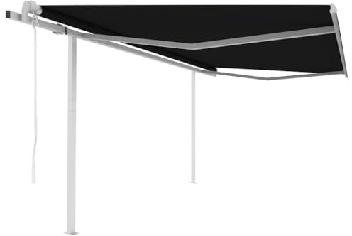 Store enrouleur électrique automatique à bras articulé, avec poteaux, 4,5 x 3 m, anthracite, résistant aux UV et à l'eau, pour terrasse, jardin, balcon