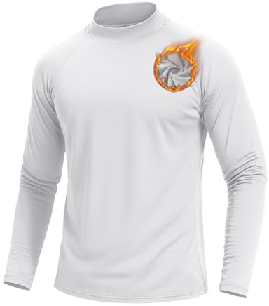 TACVASEN Camiseta Térmica Hombre Manga Larga Cuello Alto Sudadera Felpa Hombre Camiseta Deportiva Jersey Cuello Alto Sudadera Sin Capucha Blanco, M