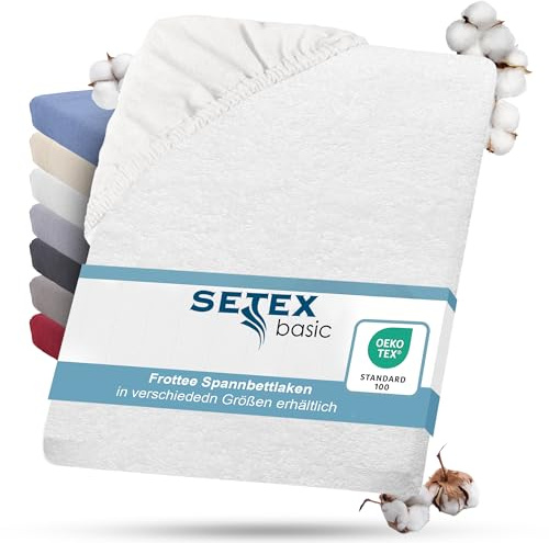 Setex - Frottier Bettlaken mit Gummizug kuschelig weich - Frottier Spannbettlaken aus 80% Baumwolle, 20% Polyester mit rundum Spanngummi - Bettwäsche ganzjährig - Betttuch 180x200 cm weiß