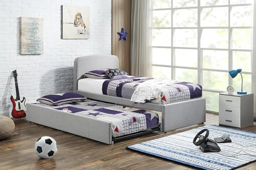 Home Treats Curved Grey Single Trundle Bed Frame | 3FT Kids Pull Out Bedroom Furniture (Bed Only)