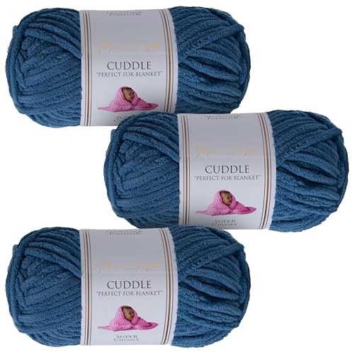 Utopia Crafts Ovillo Lana de Chenilla Gruesa Para Crochet y Tejer a Mano Saxe Blue, 100 g/60 m, Esponjosa, Suave, Ideal Principiantes. Lavable a Máquina, Alternativa a Lana Animal, 3 unidades