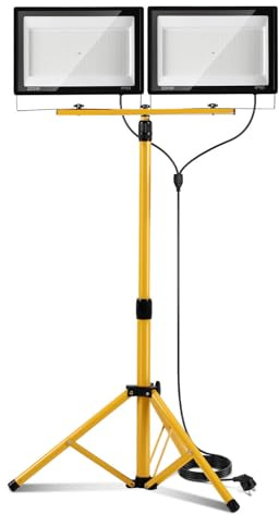Peviasot Foco LED para construcción, 2 x 200 W, con trípode ajustable, 6500 K, luz blanca fría, lámpara de construcción, para interiores y exteriores, IP66, con conector de 3 m de cable para obras