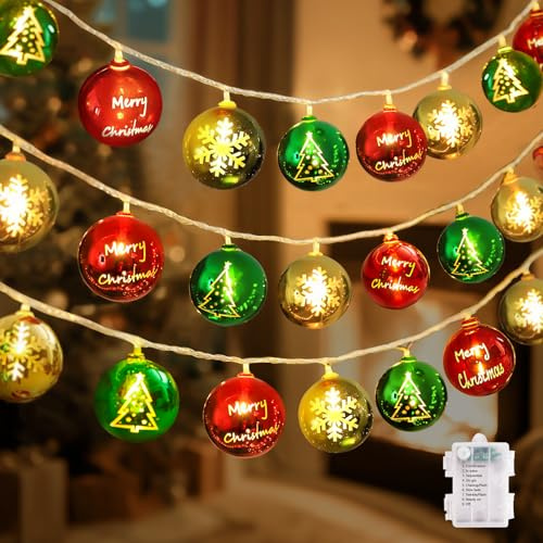 HERMORRYSS Guirlande Lumineuse de Noël, Décoration de Noël, 3M, 20 LED, Guirlande Lumineuse LED pour NoëlS, Décoration d'extérieur, 8 Modes - Blanc Chaud - pour Jardin, Mariage, Cadeaux de NoëlS (C)