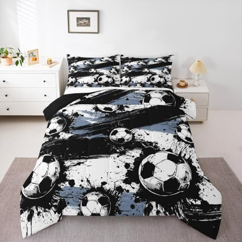 Loussiesd Set med fotbollssängkläder, rugby, sport, täcke, enkelstorlek, för barn, pojkar, flickor, graffitikonst, sovrum, dekor, mikrofiber, 2 st med 1 örngott