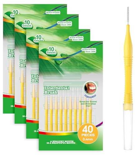 Annauiy 40 Brossettes Interdentaires,Jaune 0,4 mm,Ultra Fines,En Forme de I