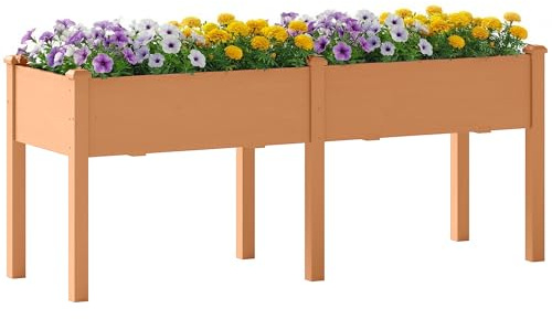 Outsunny Huerto Urbano Elevado de Madera, Mesa de Cultivo con Patas, 6 Orificios de Drenaje, para Cultivo, Plantas, Flores y Verduras, 184x59x76,5 cm, Marrón