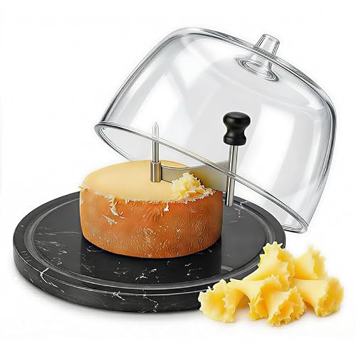 ZZXLLLO Girolle Cheese Curler Shaver Wheel â Stainless Steel Cheese Slicer Flower Maker Tool for TĂȘte de Moine â Black Marble Base with Dome Lid
