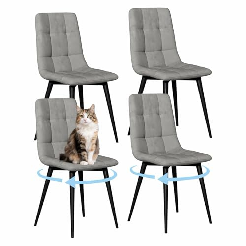 Dining Chairs Set of 4 Vintage Swivel Kitchen Chairs Dining Chairs, Grey | Comfortable Velvet Padded Seat & Metal Frame Chairs, Modern Retro Design Chairs for Dining Room, Kitchen, Restaurant