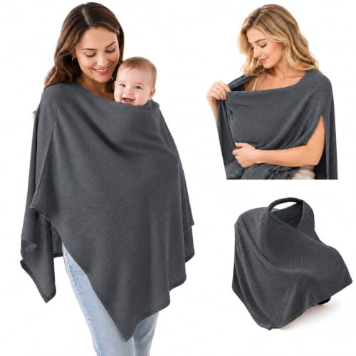 SilverChry Delantal de Lactancia, Pañuelo de Lactancia Materna 360°, Cubierta para Lactancia Materna, Poncho de Lactancia Transpirable, Bufanda de Lactancia para Llevar（Gris）