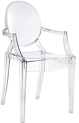 Modway Casper Modern Acrylic Stacking Kitchen and Dining Room Arm Chair in Clear - Fully Assembled