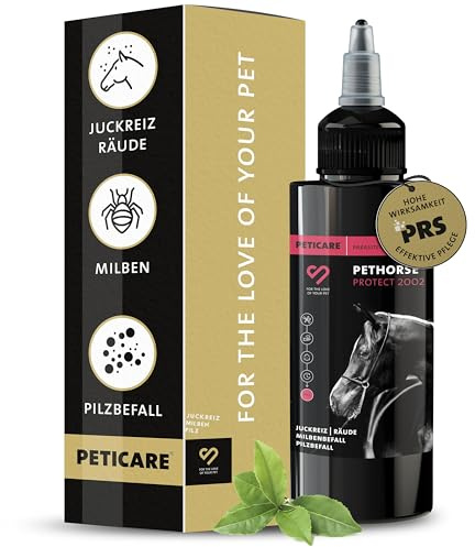 Peticare Lotion antiparasitaire pour Chevaux – Contre acariens, puces, Champignons | Soulage démangeaisons, favorise régénération cutanée | PRS® à libération prolongée – petHorse Protect 2002