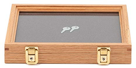 Two Timbers Extra Small Display Case Made in USA with Oak Finish Handmade Wood Box with Glass Top, Arrowheads, Knives, Rocks, Pins, Collectibles, Collections, Medals, Military Coins 4h, Keepsakes