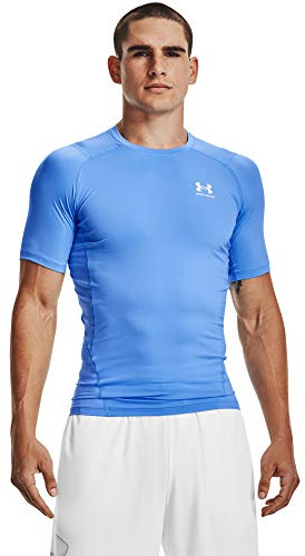 Under Armour HeatGear Compression T-shirt för träning, för män, blå (Carolina Blue 475)/vit, storlek XXL