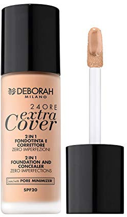 Deborah Fondotinta 24ORE Extra Cover N.0 Fair Rose SPF20, ad Altissima Coprenza e Lunga Tenuta, applicatore di precisione per uso correttore