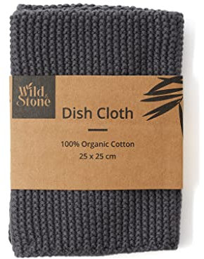 Wild & Stone | Organic Cotton Dish Cloth | Eco-Friendly Kitchen Cloth | Biodegradable & Compostable Cleaning Cloth | Slate Grey