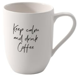 Villeroy & Boch - Taza grande con asa Statement, Keep calm and drink coffee, 280 ml, porcelana Premium, blanco