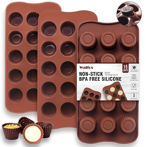 Peanut Butter Cup Mold Fat Bomb Molds, Walfos Silicone Candy Mold-Perfect for Keto Fat Bomb, Candy, Dark Chocolate, Mini Peanut Butter Cup, Set of 3