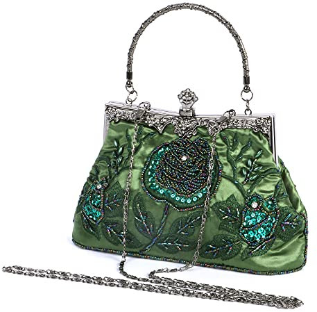 Beaface Women's Clutch Bags, Floral Beaded Clutches for Women, Wedding Evening Clutch Bag Embroidery Clutch Handbags for Women (Green)