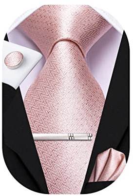 Hi-Tie Blush Pink Ties for Men Silk Mens Tie and Pocket Square Cufflinks Clip Pin Set 4 PCS Necktie for Wedding Business