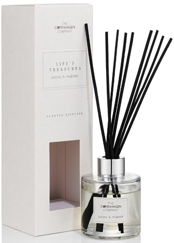 Luxury Reed Diffusers for Home | Aromatherapy Scented | 10 Weeks Long Lasting Fragrance | 10 Natural Rattan Reeds | The Copenhagen Company - Peony & Rhubarb (100ml)