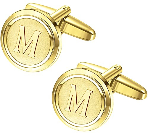 LOYALLOOK Initial Gold Cufflinks for Men Gold Cuff Links Personalized Copper CuffLinks Letter Cufflinks Gift for Groom Husband Father Initial M