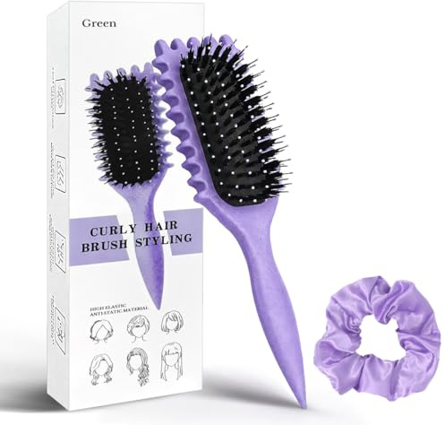 Cepillo Pelo Rizado con Coletero,Morado Peine Pelo Rizado Definidos,Forma y Define Rulos,Reduce Tirón,Frizz y Separación,Bordes Suaves,Haus Dekoration