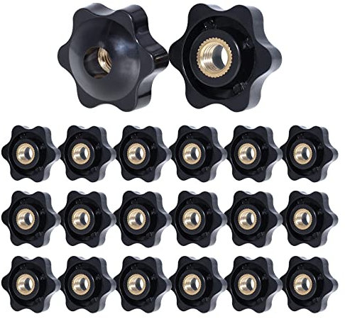 AIMEKE 20 tuercas con mango de estrella M8 × 32 mm, tuerca moleteada, tuerca de plástico de latón, pomo de tornillo negro, botón de sujeción para máquina herramienta dispositivos mecánicos