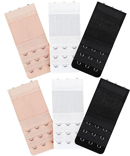 Lusofie 6 Pack Elastic Bra Extenders 3 Hook 3 Row Soft and Comfortable Bra Strap Extender Bra Band Extender for Women (3 Colors)