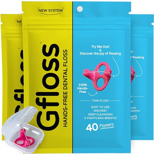 Gfloss Hands-Free Dental Floss - 120 Count (Pack of 3) + Light Travel Case - Easy to Use, Discreet Flossers for Adults | Travel Floss | Thin Soft Floss | PFAS-Free | Unwaxed