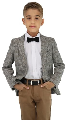 SIRRI Boys Tailored Fit Tweed Like Check Beige Blazer - Versatile Single-Breasted Jacket for All Occasions Age 8 Years