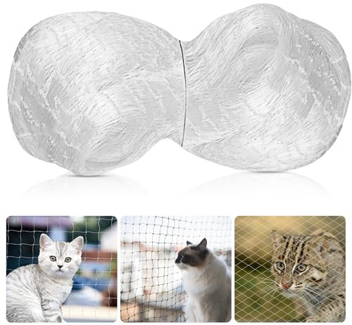 MEGYAD Rete per gatti per balcone 3 x 10 m: 2,5 cm, per balconi senza foratura, robusta rete per gatti trasparente in nylon, protezione per gatti, balcone, scale, finestre, terrazze