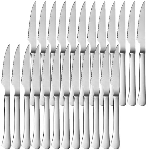 MGE - 24x Coltello da Carne in Acciaio Inossidabile - Set di 24 Coltelli da Bistecca - Set di Coltelli da Tavola - Coltelli da Carne in Acciaio Inox - Coltello da Tavola
