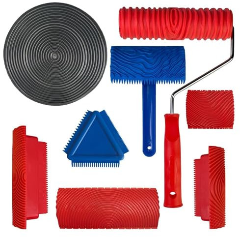 Malwerkzeug für Holzmaserung – Werkzeug für Holzmaserung, 8 Stück/Set Strukturwalze aus Gummiholz mit Griff | Körnungswerkzeug, Farbrolle mit klaren Texturmustern P