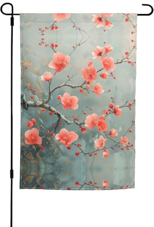 Drapeau imprimé fleur de prunier rouge pour décoration de jardin mignon drapeau extérieur drapeau extérieur drapeau double face décoration de cour