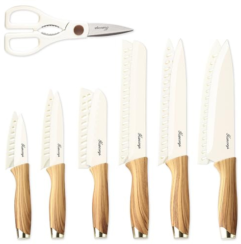 Hancorys Knife set, 13 Pieces Kitchen Knives Set, Nonstick Ceramic Anti-Rust Coating and Blade Guard, Holiday Gifts for Kitchen, Camping Essentials
