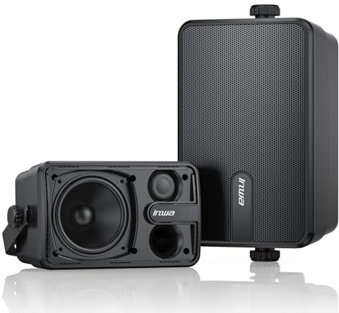 Inwa Altavoz Bluetooth Exteriores, 200W Altavoces Activos Pasivos Pared, Sistema de Sonido Estéreo Inalámbrico Impermeable para Interior Exterior con Entrada Aux (Par, MZ650, Control Remoto, RMS 20W)
