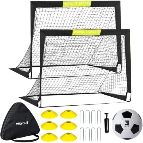 Wayout Sports - Porterías Fútbol Plegables para Niños y Adultos (Negro con balón, 120 x 90 x 90)