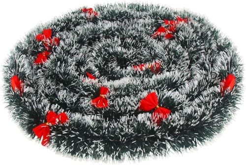 DERAYEE Guirlande de Noël de 10 m, nœud papillon, couronne de porte, pour l'intérieur et l'extérieur, décoration de sapin de Noël