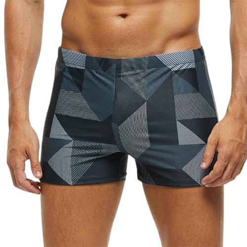 Geagodelia Maillot de Bain Homme Shorts de Bain à Séchage Rapide Boxer de Plage à Motifs Géométriques avec Cordon de Serrage (Gris, XL)