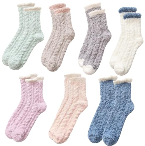 7 Pairs Bed Socks for Womens Fluffy Socks Womens, Thermal Sock for Women 35-39, Offers Cozy Warmth, Soft and Fuzzy Feel for Winter Suitable for Ladies Women Girls
