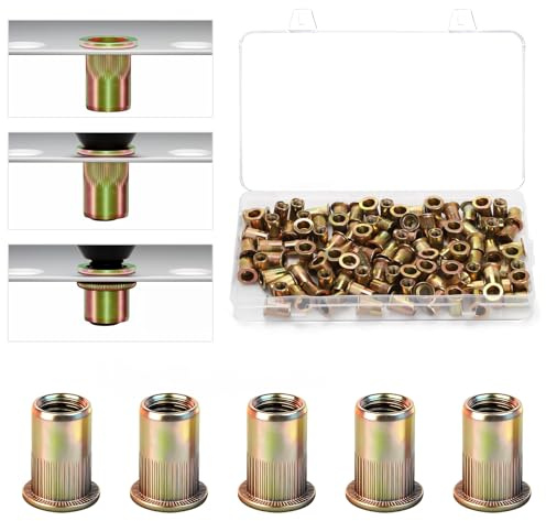 105 pezzi Rivetti Filettati M6, Rivetti ciechi zincati Set M6, Dadi filettati inseribili, Dado piatto a testa tonda con filetto per lamiere, piastre metalliche, tubi e dispositivi elettronici
