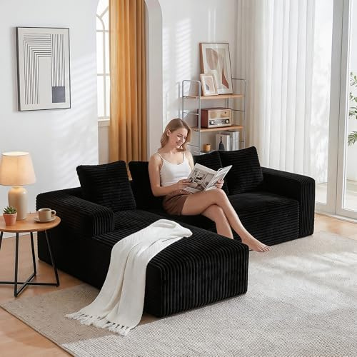 Sapgaks Canapé d'angle en Forme de L, avec méridienne à Droite,Canapé Moderne 4 Places,Canapé modulaire à Assise Profonde,Convient aux Salons et Bureaux,Aucun Assemblage requis, Noir, Velours côtelé