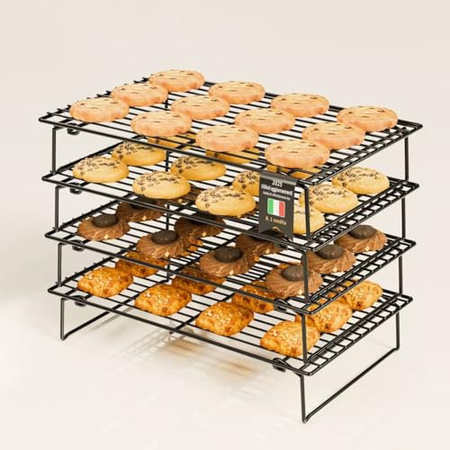 YOYIKKO 4 Griglie di Raffreddamento per Cucinare e Cuocere al Forno, Pieghevoli a 4 Livelli 26 x 41cm per Lotti di Biscotti, Antiaderenti e Senza BPA, Adatte al Forno e alla Lavastoviglie (nero-98)